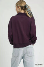Umgee Half Zip Drop Shoulder Sweatshirt