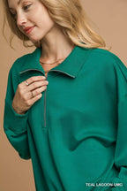 Umgee Half Zip Drop Shoulder Sweatshirt