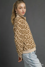 Umgee Leopard Print Quarter-Zip Sweatshirt