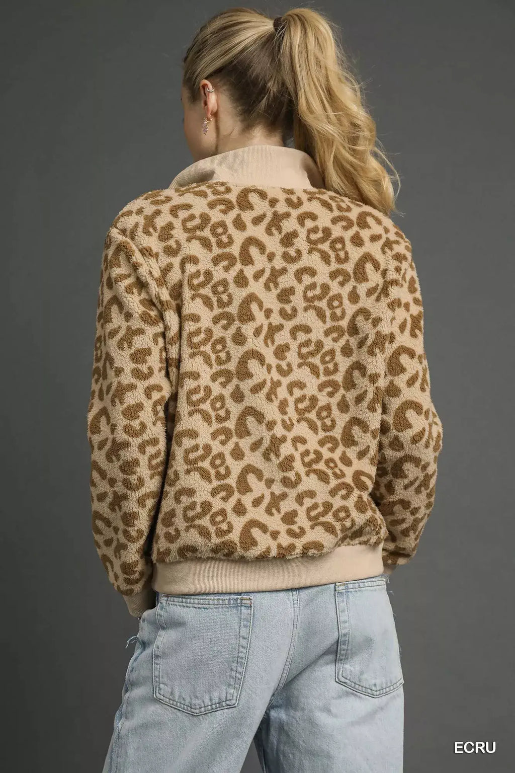 Umgee Leopard Print Quarter-Zip Sweatshirt