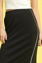 Umgee Midi Pencil Skirt with Contrast Piping Detail