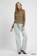 Umgee Nylon Lace Mesh Long Sleeve Top