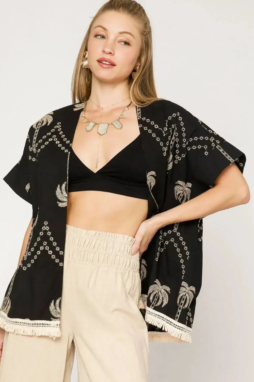 Umgee Open Front Embroidered Fringe Kimono Image principale du produit