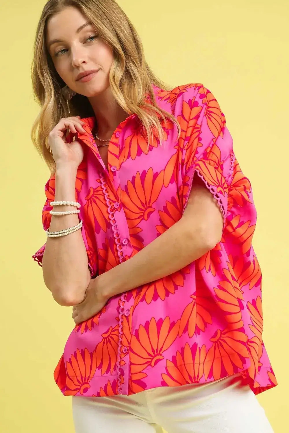 Umgee Printed Button-Up Relaxed Shirt Hauptbild