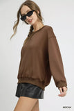 Umgee Round Neck Long Sleeve Fleece Sweatshirt