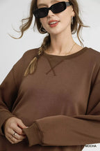 Umgee Round Neck Long Sleeve Fleece Sweatshirt