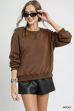 Umgee Round Neck Long Sleeve Fleece Sweatshirt