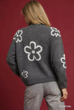 Umgee Round Neck Sweater with Floral Accents