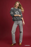 Umgee Round Neck Sweater with Floral Accents