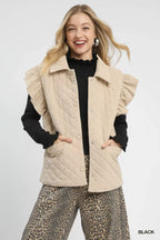 Umgee Ruffle Mock Neck Puff Sleeve Sweater