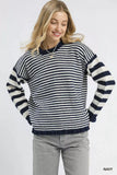 Umgee Ruffle Neck Stripe Sweater