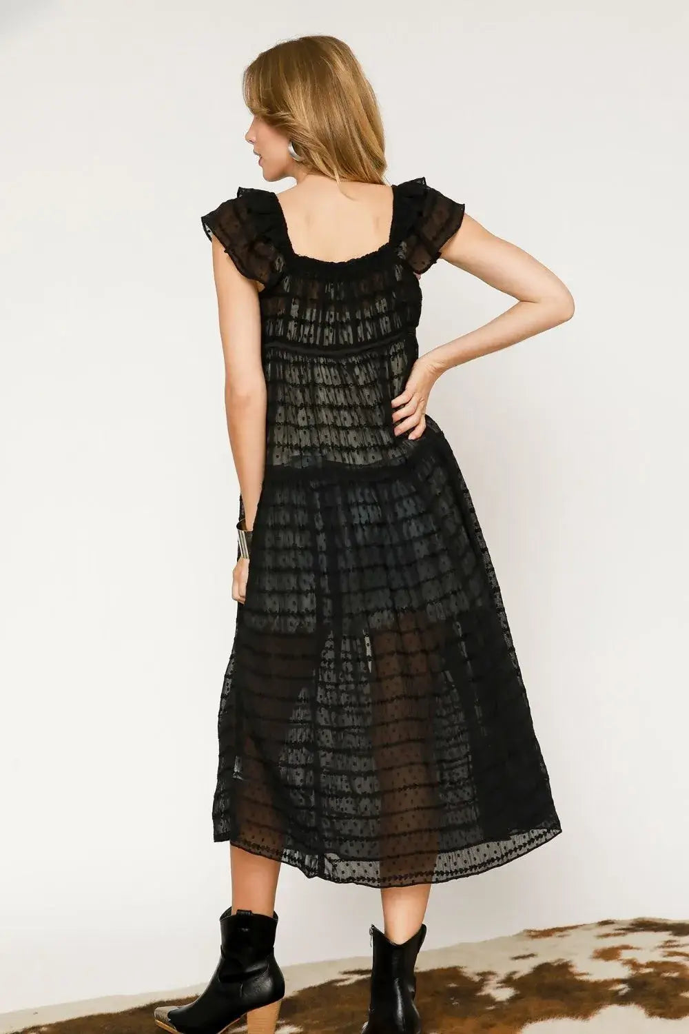 Umgee Sheer Lace Ruffled Cap Sleeve Cover Up