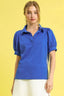 Umgee Side Zip Striped Puff Sleeve Polo