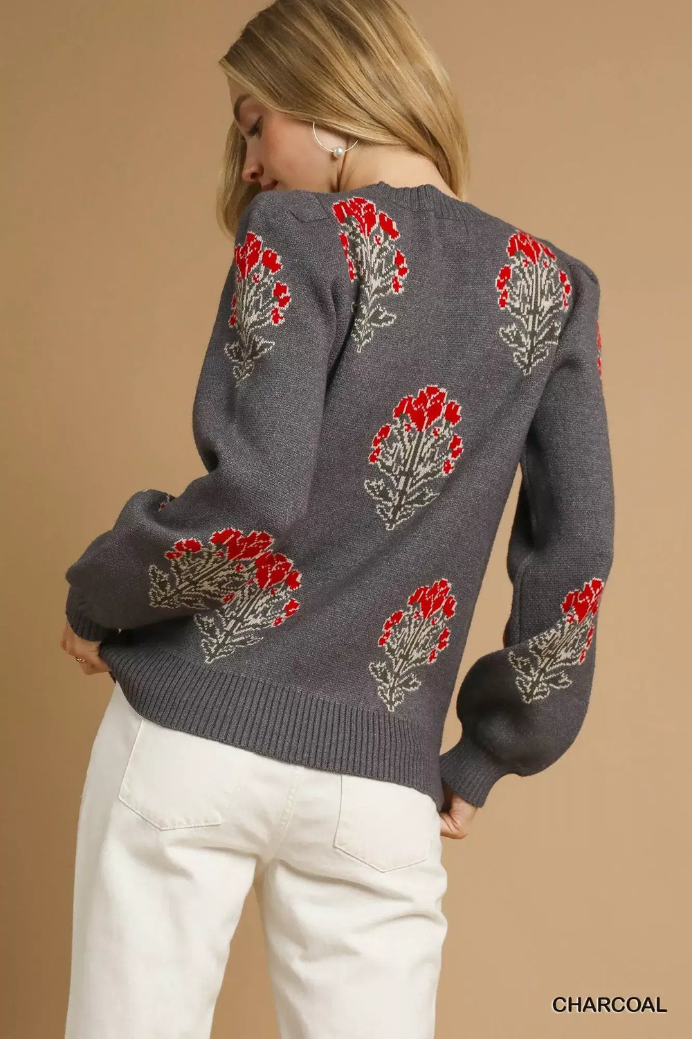 Umgee Single Flower Stem Jacquard Sweater