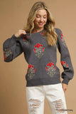 Umgee Single Flower Stem Jacquard Sweater
