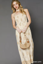 Umgee Smocked Printed Wide Leg Jumpsuit