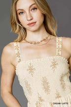 Umgee Smocked Printed Wide Leg Jumpsuit