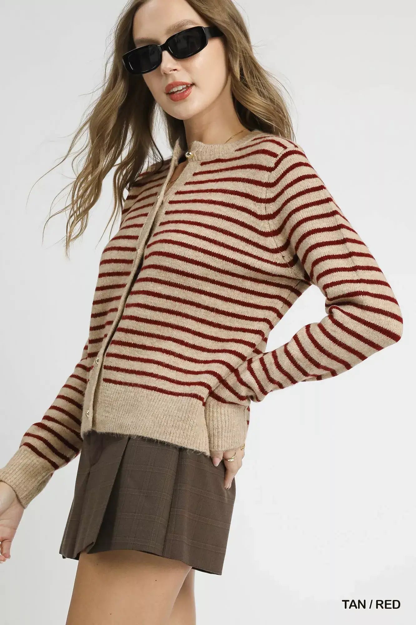 Umgee Striped Button-Up Knit Cardigan