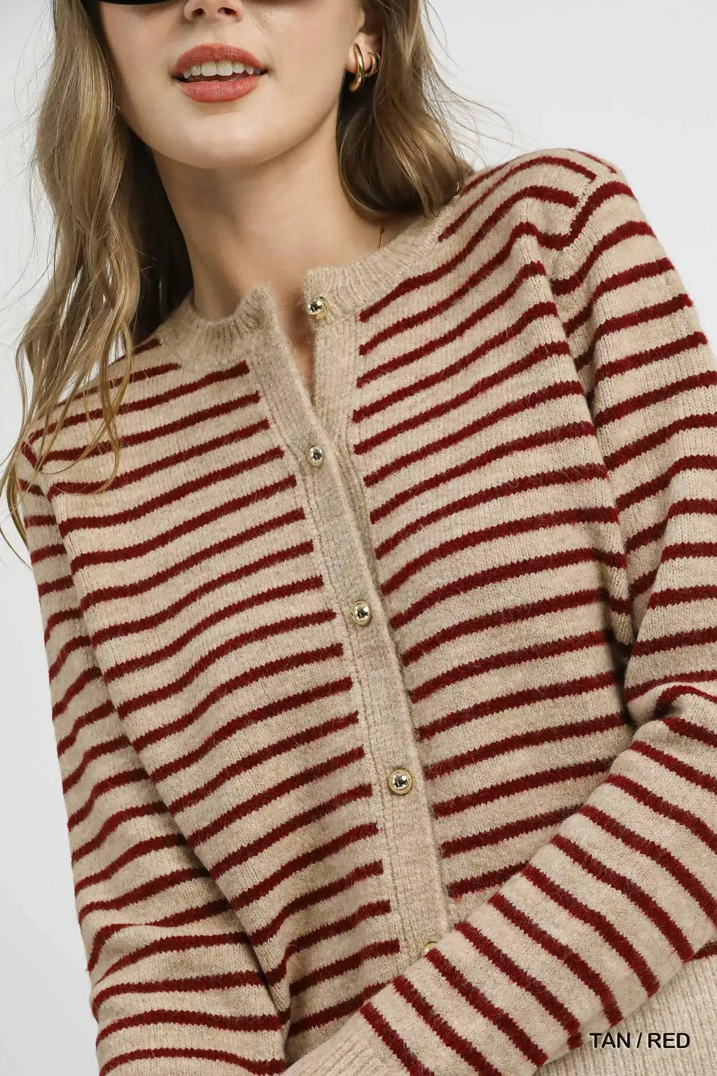 Umgee Striped Button-Up Knit Cardigan