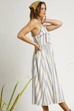 Umgee Striped Colorful Embroidered Trim Cami Dress