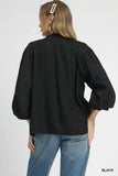 Umgee Textured V-Neck Blouse with Balloon Sleeves