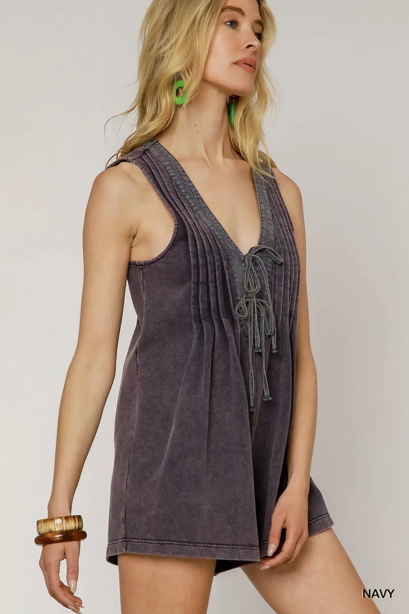Umgee Tie Front Sleeveless Romper