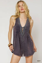 Umgee Tie Front Sleeveless Romper