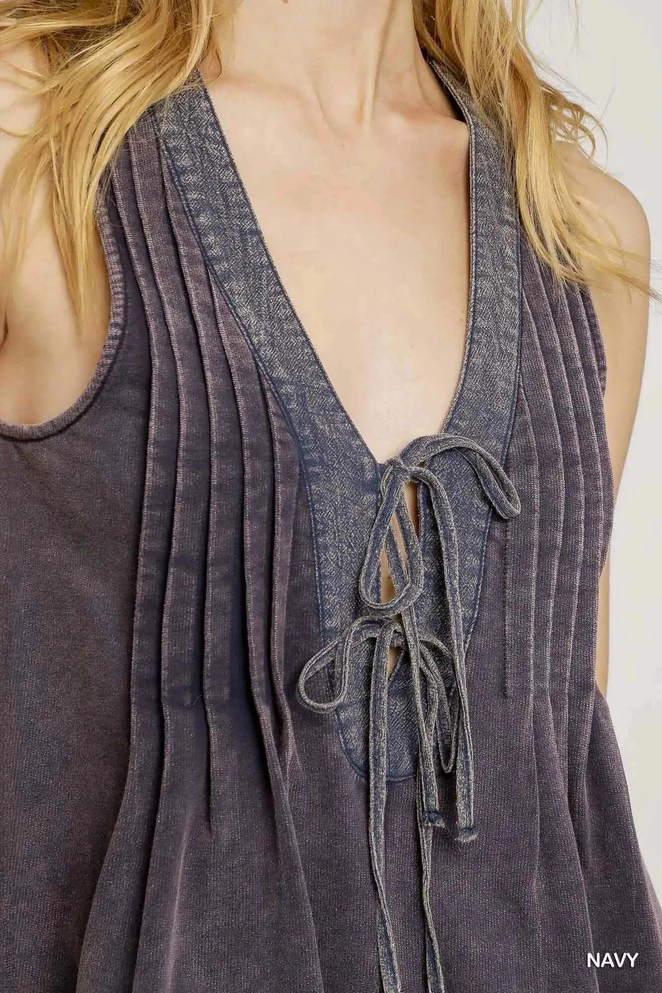 Umgee Tie Front Sleeveless Romper