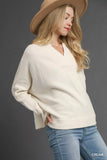 Umgee V-Neck Sweater with Wide Trim Detail