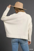 Umgee V-Neck Sweater with Wide Trim Detail