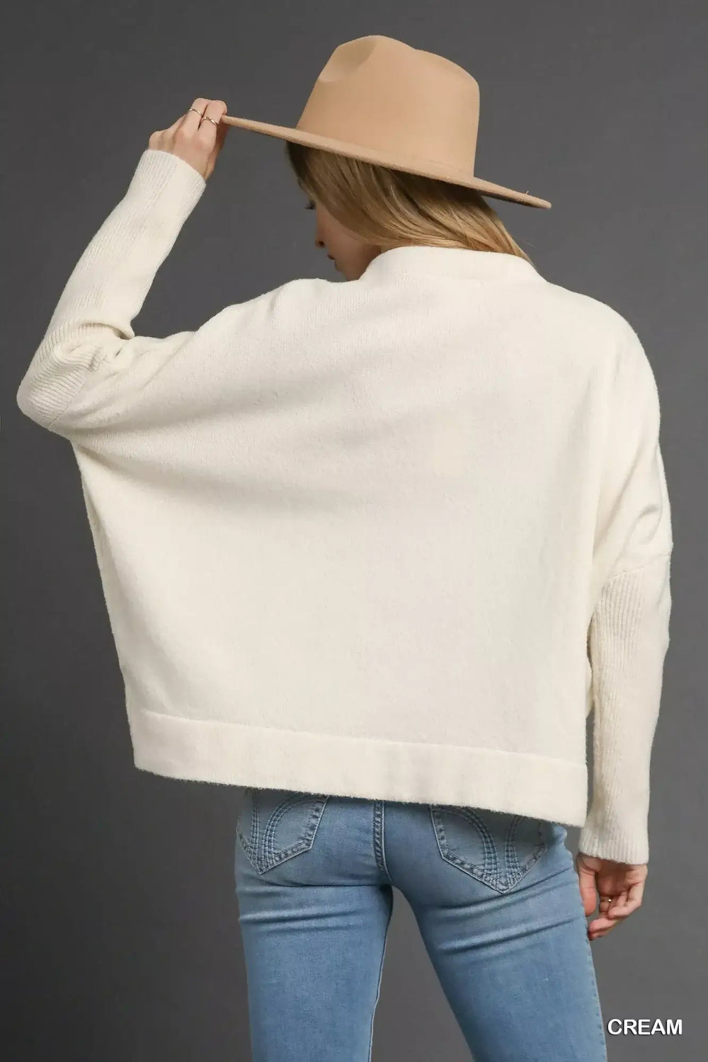 Umgee V-Neck Sweater with Wide Trim Detail