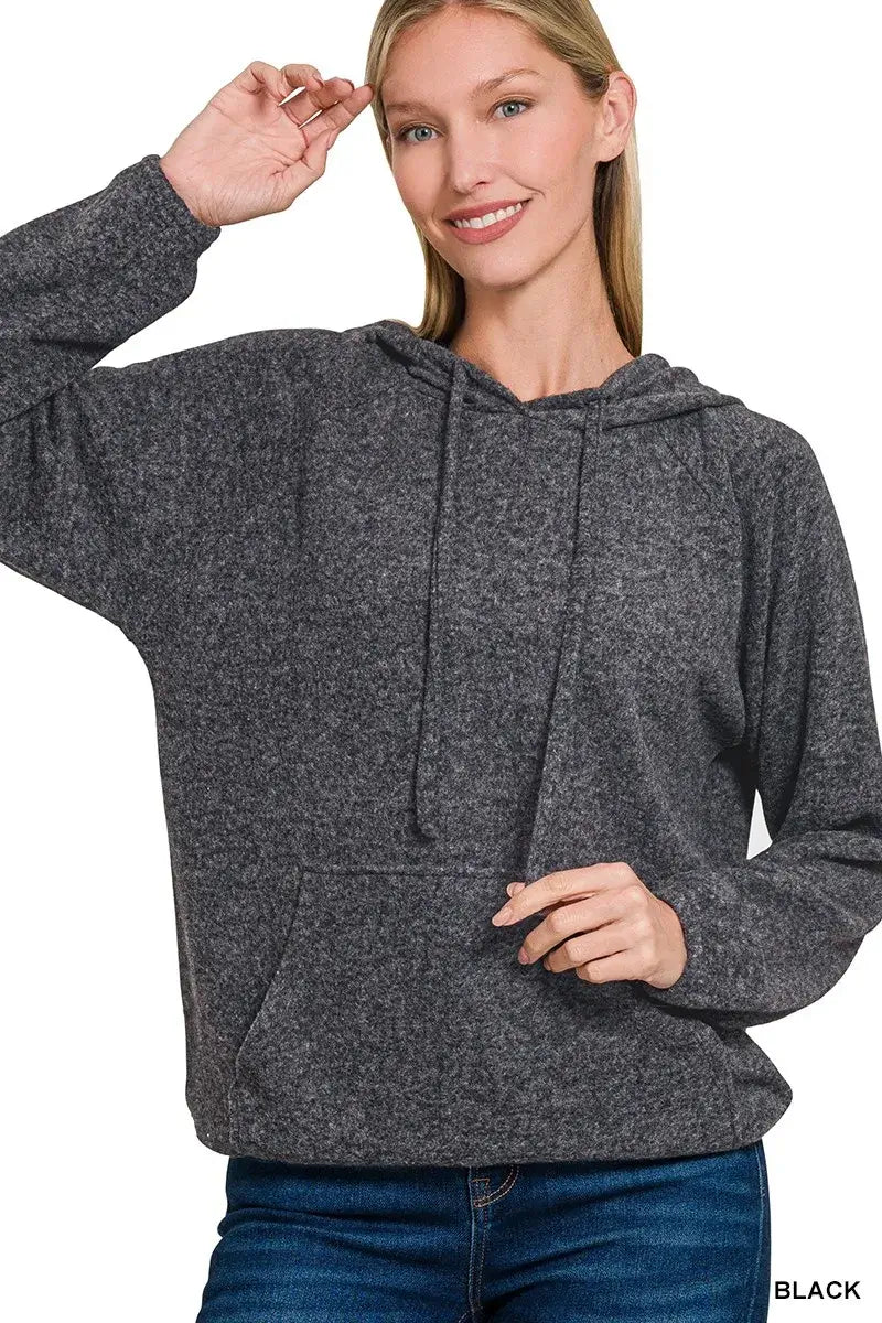 Zenana Brushed Hacci Melange Hooded Sweater Image principale du produit