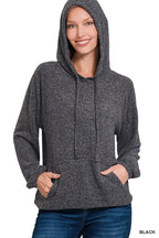 Zenana Brushed Hacci Melange Hooded Sweater