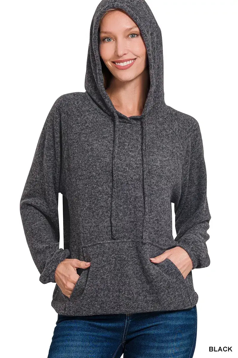 Zenana Brushed Hacci Melange Hooded Sweater