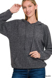 Zenana Brushed Hacci Melange Hooded Sweater