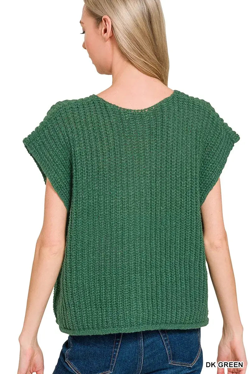 Zenana Button Down Sweater Vest with Front Pockets