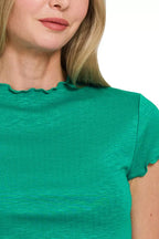 Zenana Cotton Modal Slub Lettuce Trimmed Cropped T-Shirt