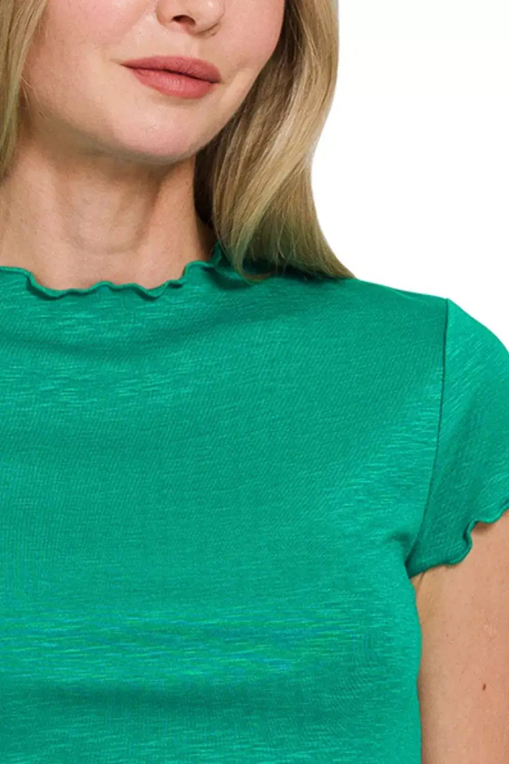 Zenana Cotton Modal Slub Lettuce Trimmed Cropped T-Shirt