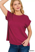 Zenana Cotton Modal Slub Rolled Sleeve T-Shirt