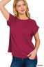 Zenana Cotton Modal Slub Rolled Sleeve T-Shirt