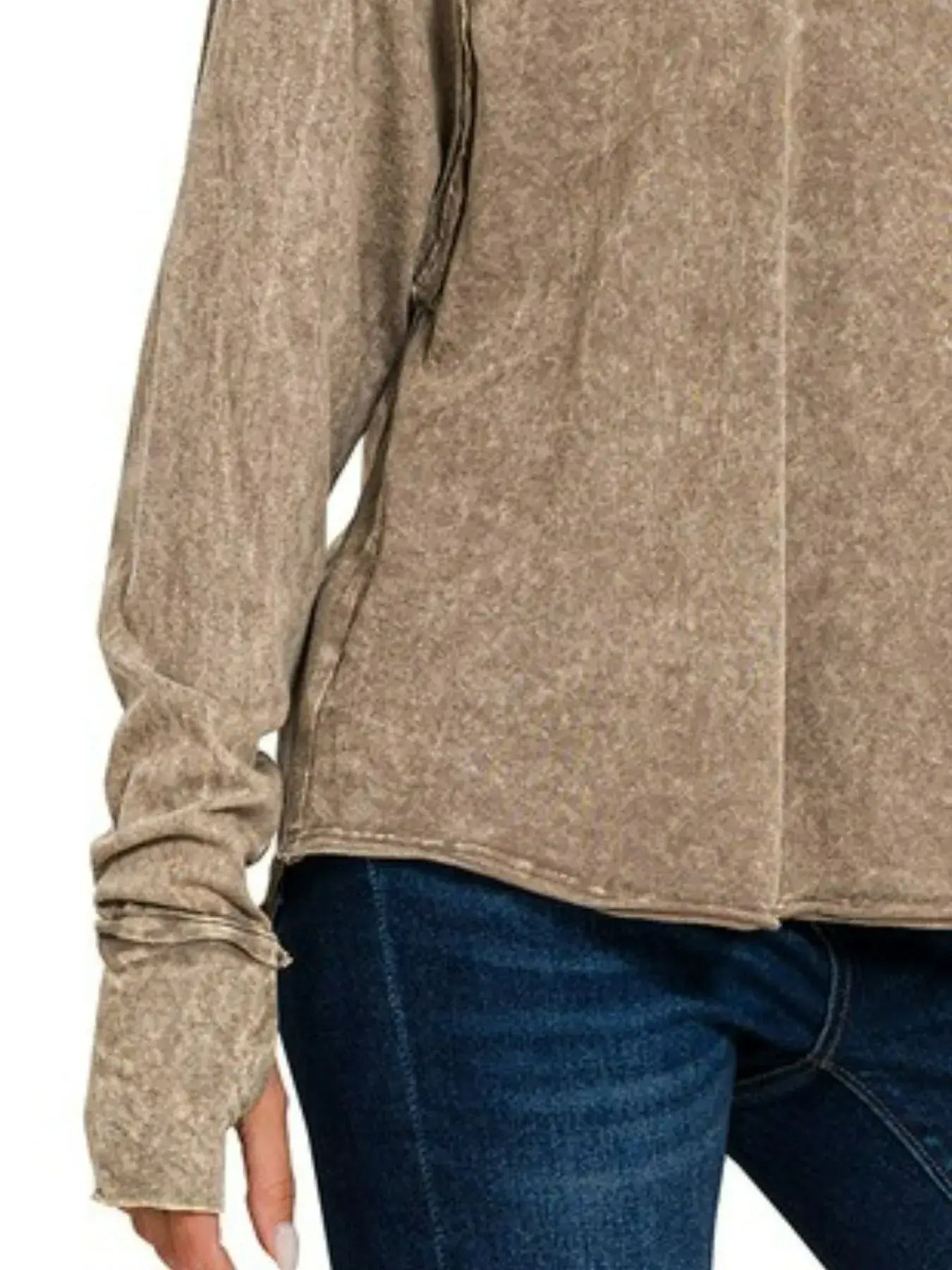 Zenana Crinkle Washed Thumb Hole Cuffs Long Sleeve Top