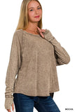 Zenana Crinkle Washed Thumb Hole Cuffs Long Sleeve Top