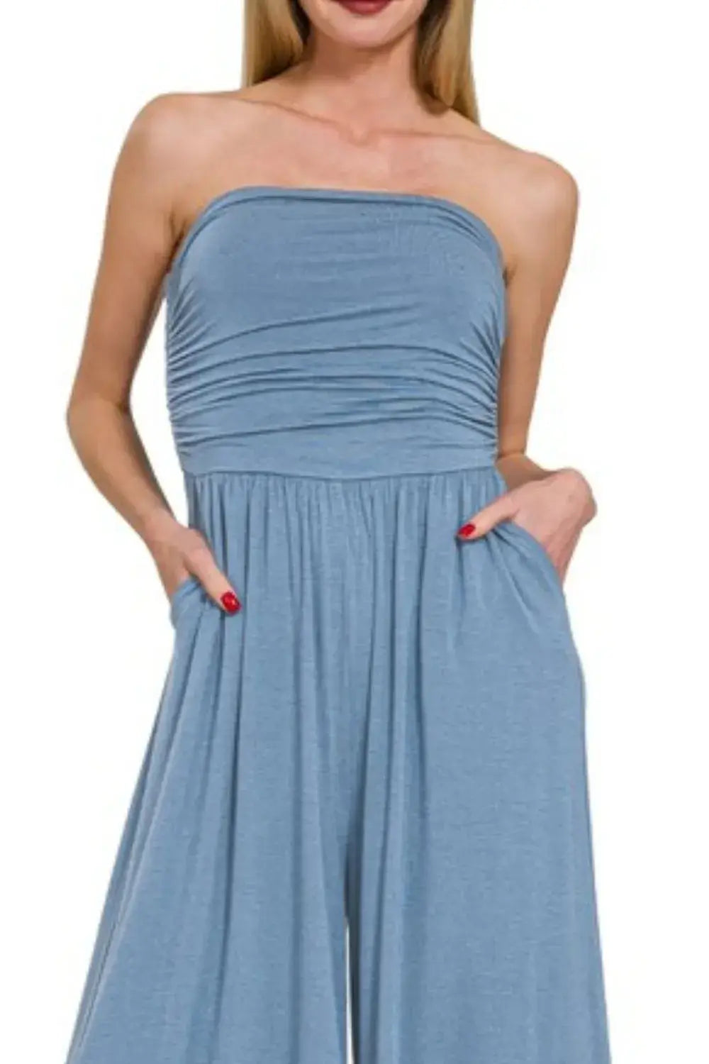 Zenana Double Layered Strapless Tube Top Jumpsuit