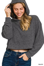 Zenana Drop Shoulder Ribbed Crop Hoodie