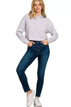 Zenana Drop Shoulder Ribbed Crop Hoodie