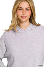 Zenana Drop Shoulder Ribbed Crop Hoodie