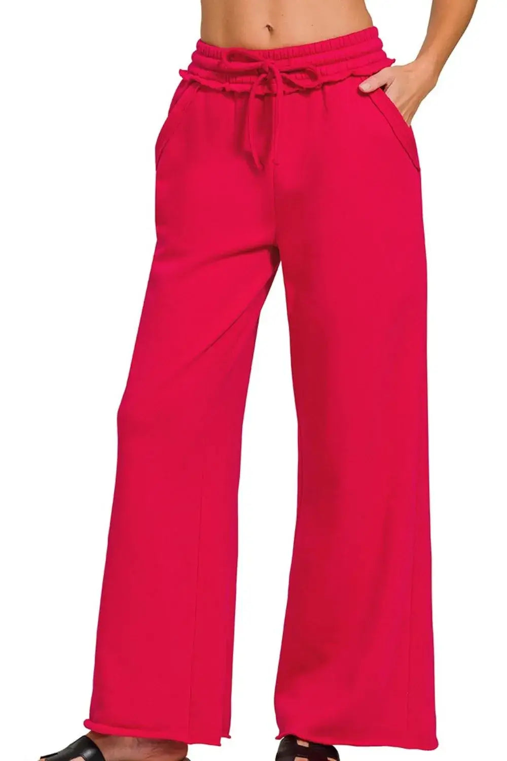 Zenana Fleece Exposed Seam Wide Leg Sweatpants