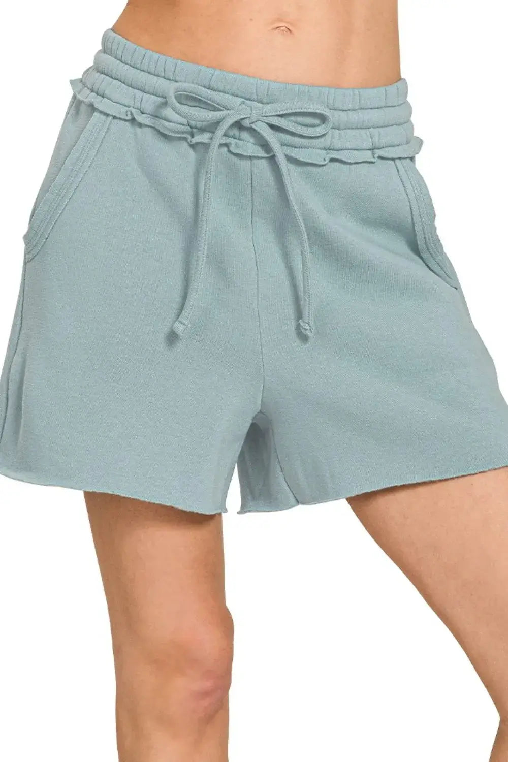 Zenana Fleece Raw Hem Shorts With Draw String Image principale du produit