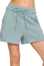 Zenana Fleece Raw Hem Shorts With Draw String