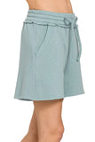Zenana Fleece Raw Hem Shorts With Draw String